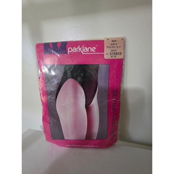 Park Lane Accessories - New Vintage Gold ParkLane Dance Tights Rib High Gloss Made USA Lycra Hose Sz B